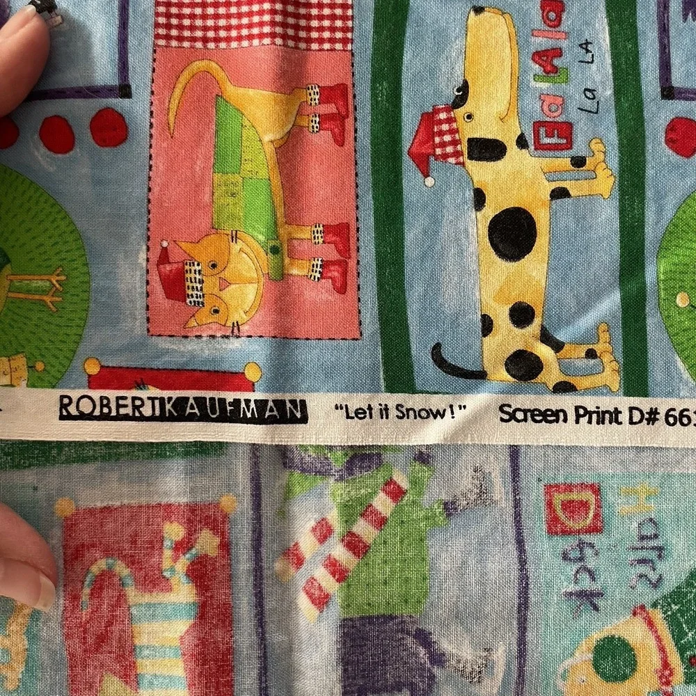 Nancy Wolff Designs Holiday Fabric Dogs Cats Let it Snow Robert Kaufman 2.41 yds